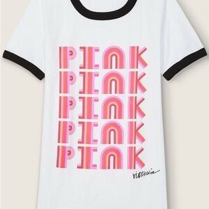 White and Black Short Sleeve Ringer Tee with Bold Graphic